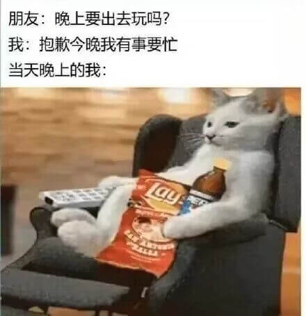 朋友：晚上要出去玩吗？我：抱款今晚我有事要忙当天晚上的我