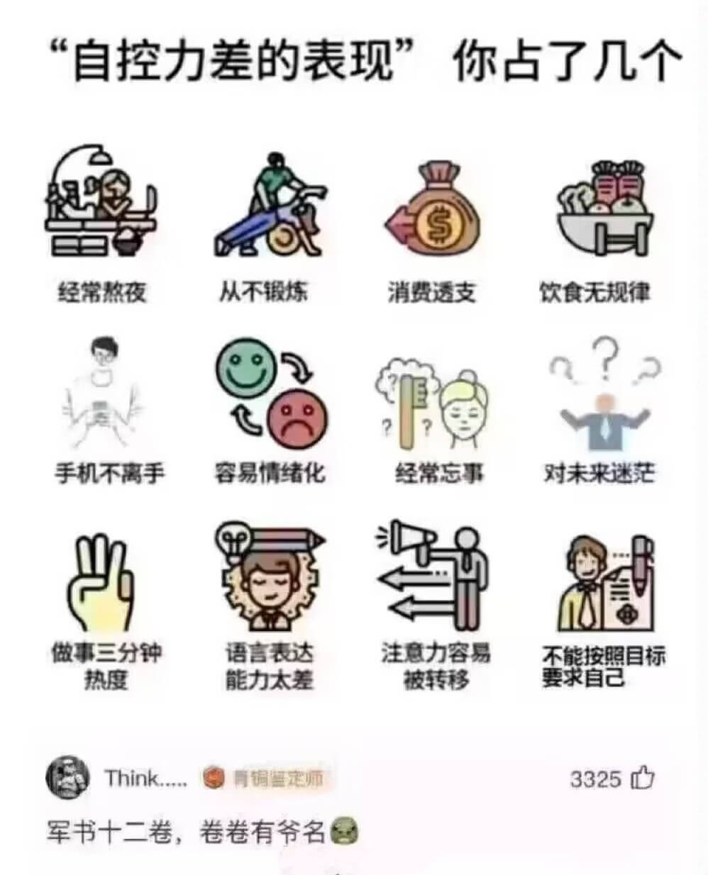自控力差的表现你占了几个S经常熬夜从不锻炼消费透支饮食无规律