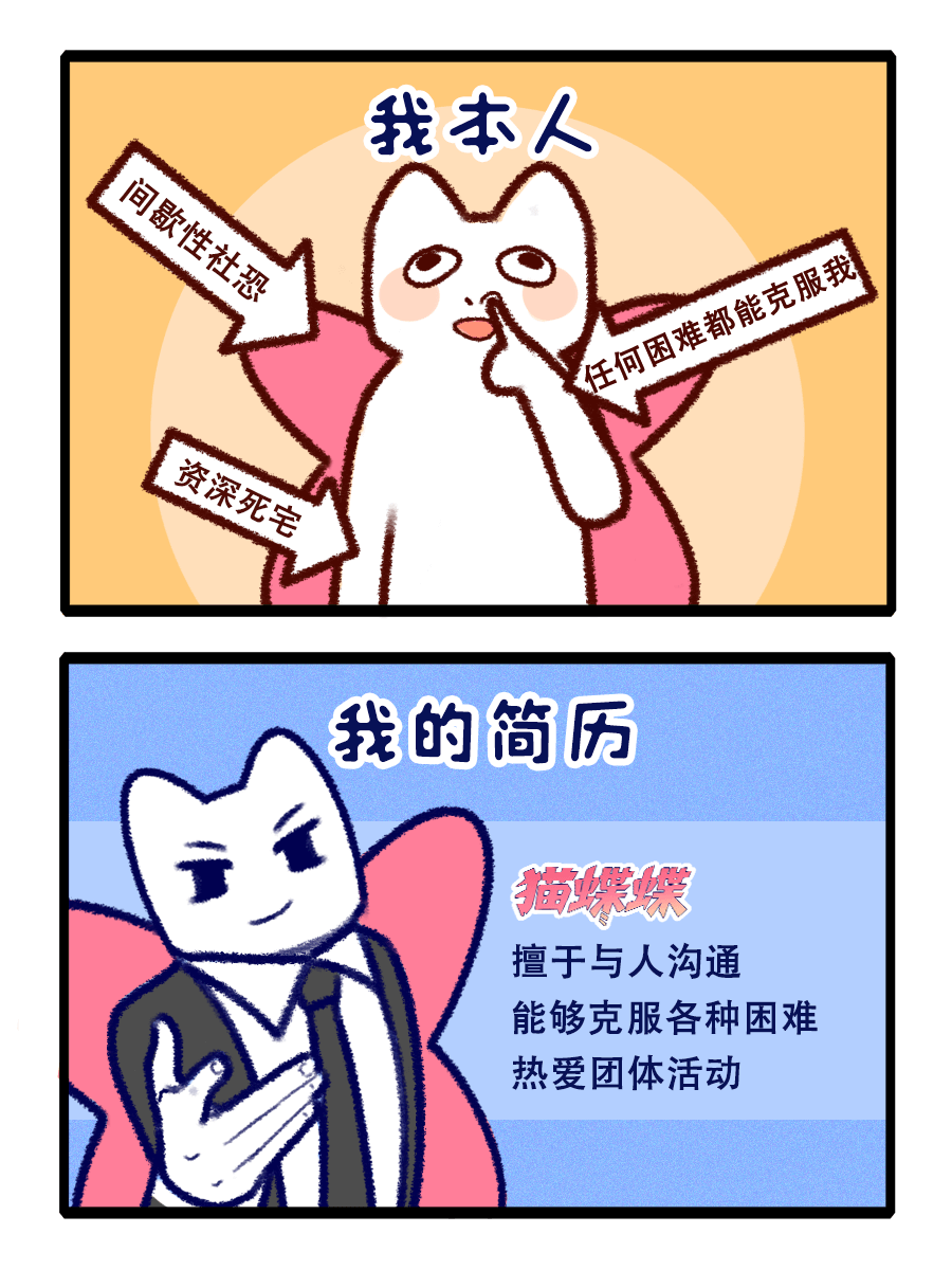 我本人间歇性社恐任何困难都能克服我资深死宅我的简历猫蝶蝶擅于