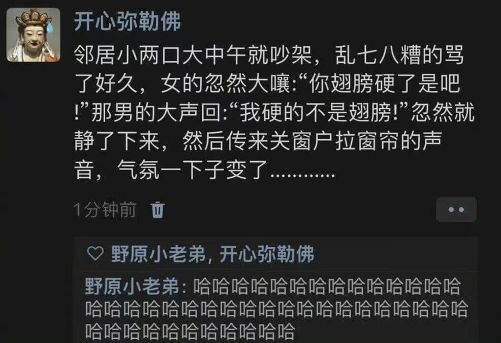开心弥勒佛邻居小两口大中午就吵架，乱七八糟的骂了好久，女的忽