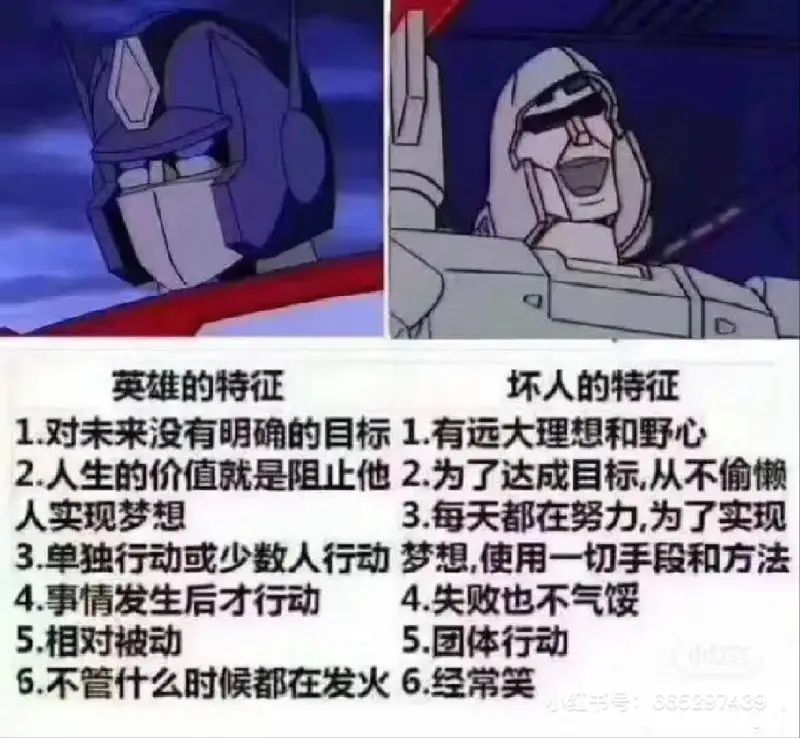 英雄的特证坏人的特征1对未来没有明确的自标1.有远大理想和野