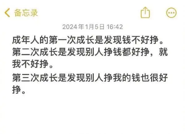 备忘录2024年1月5日16:42成年人的第一次成长是发现钱