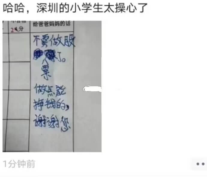 哈哈，深圳的小学生太操心了给爸爸妈妈的话：24分不要做股，做