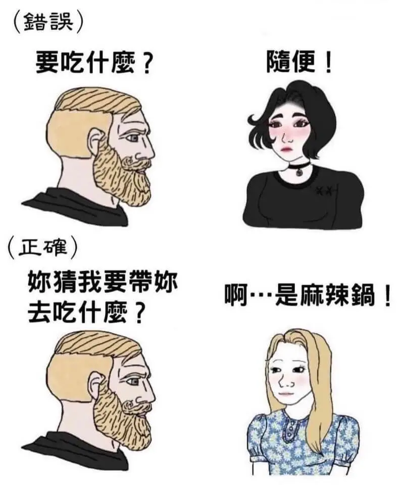 （）要吃什磨？随便！（正碓）猜我要带阿是麻辣鍋！去吃什磨？