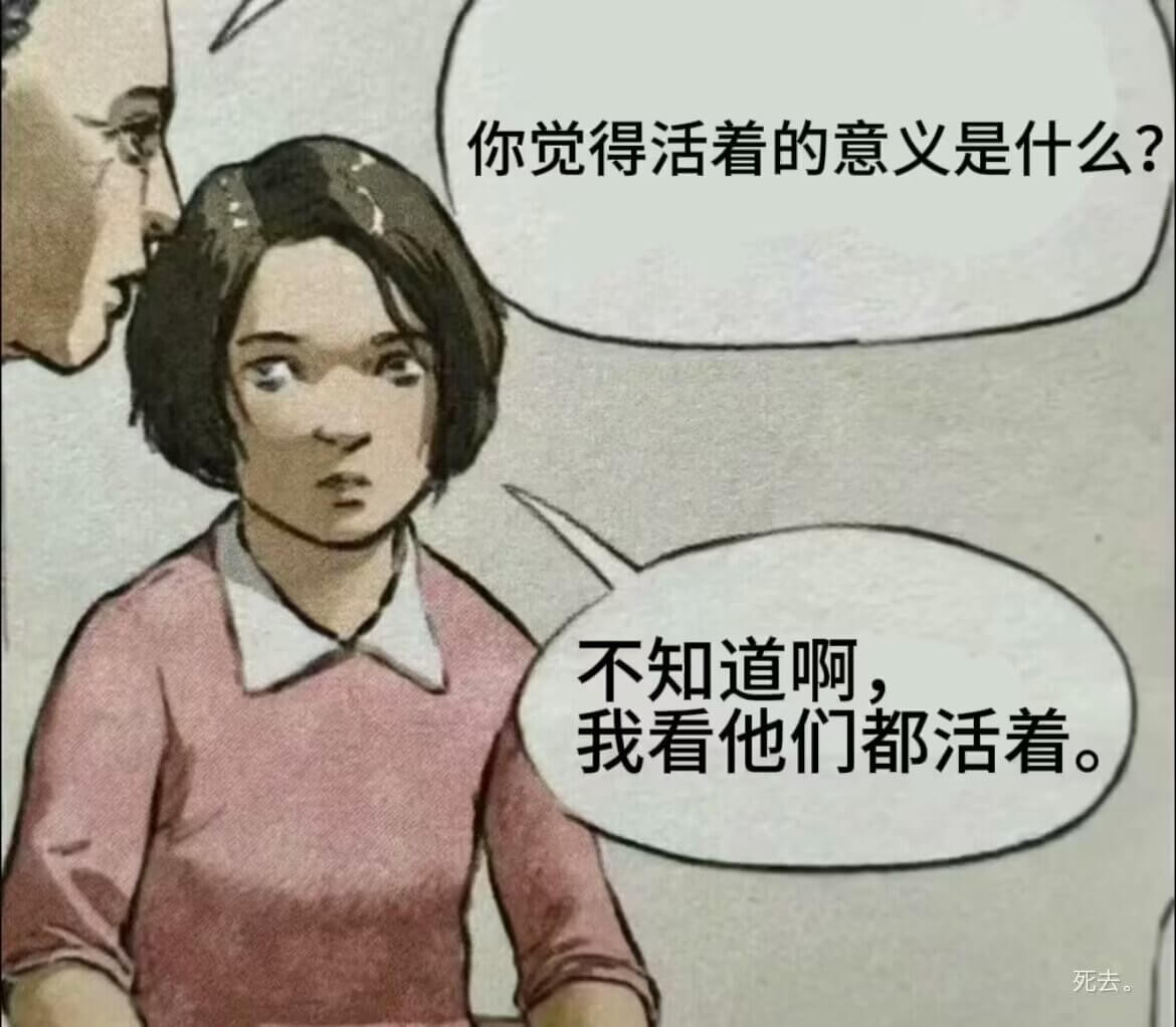你觉得活着的意义是什么？不知道啊我看他们都活着死去。