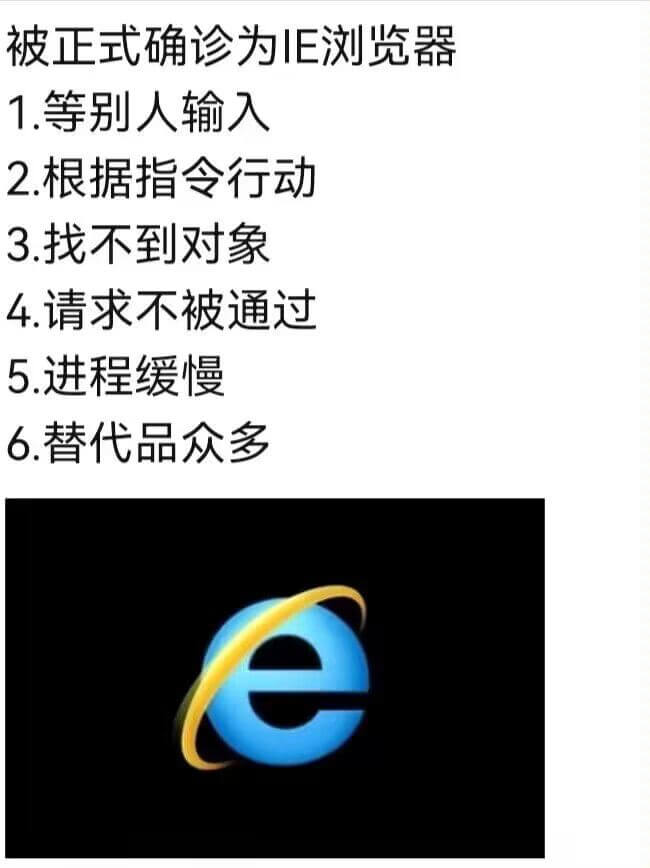被正式确诊为IE浏览器1.等别人输入2.根据指令行动3.找不