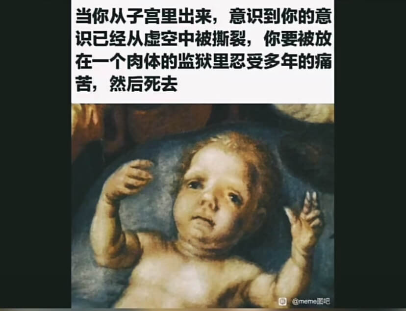 当你从子宫里出来，意识到你的意识已经从虚空中被撕斯裂，你要被