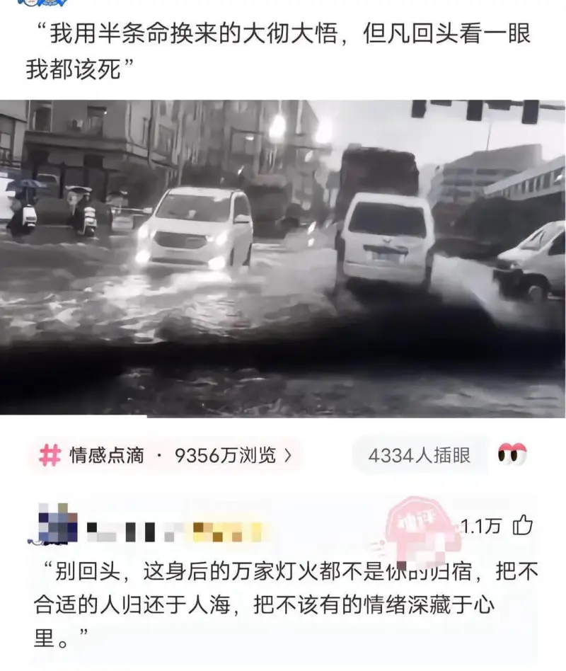 “我用半条命换来的大彻大悟，但凡回头看一眼我都该死。”情感点