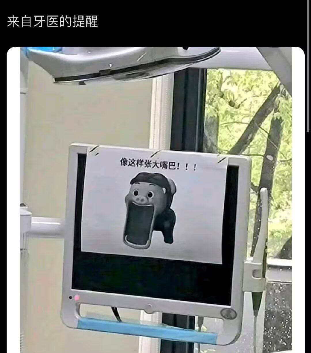来自牙医的提醒：像这样张大嘴巴！