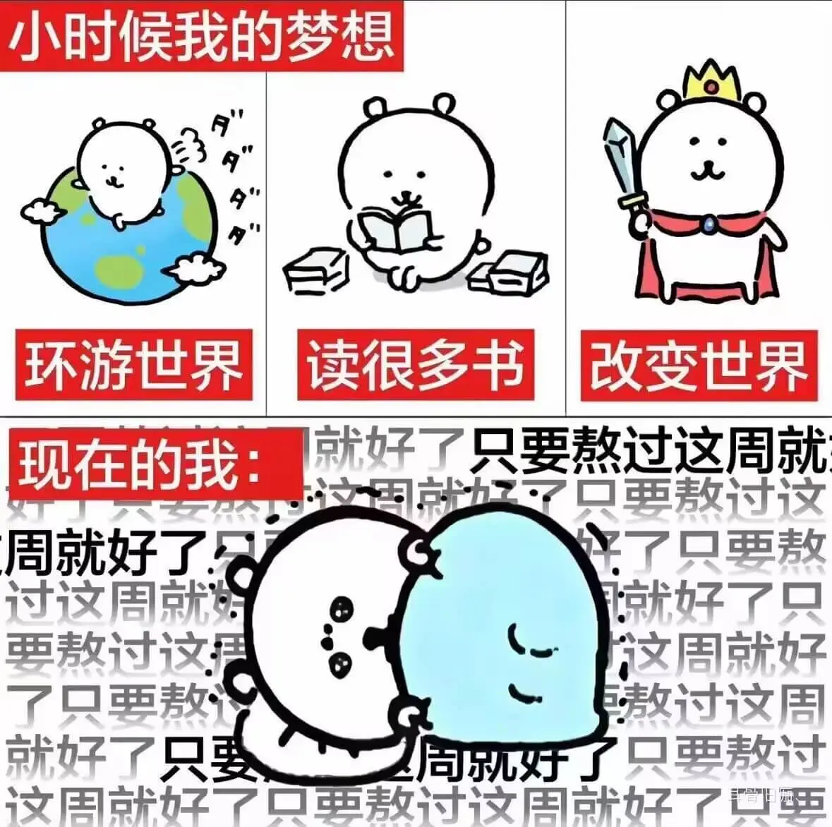 小时候我的梦想环游世界读很多书改变世界就好了只要熬过这周就现