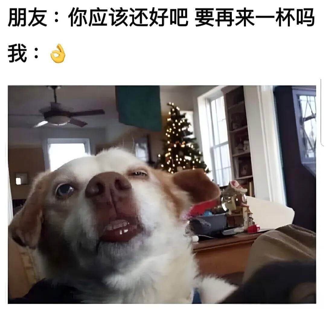 朋友：你应该还好吧，要再来一杯吗我：