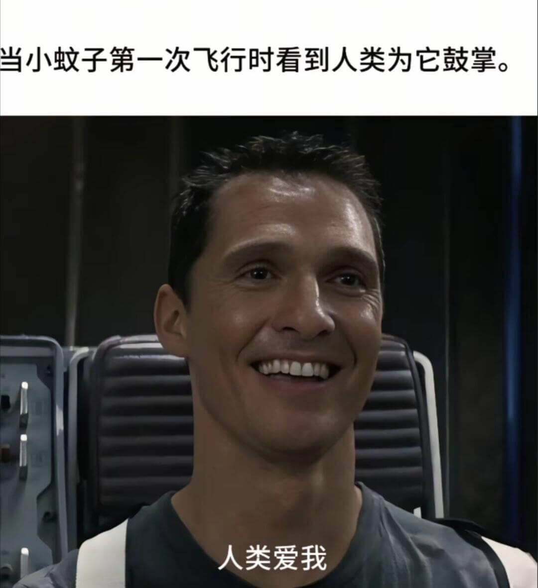 当小蚊子第一次飞行时，看到人类为它鼓掌。人类爱我