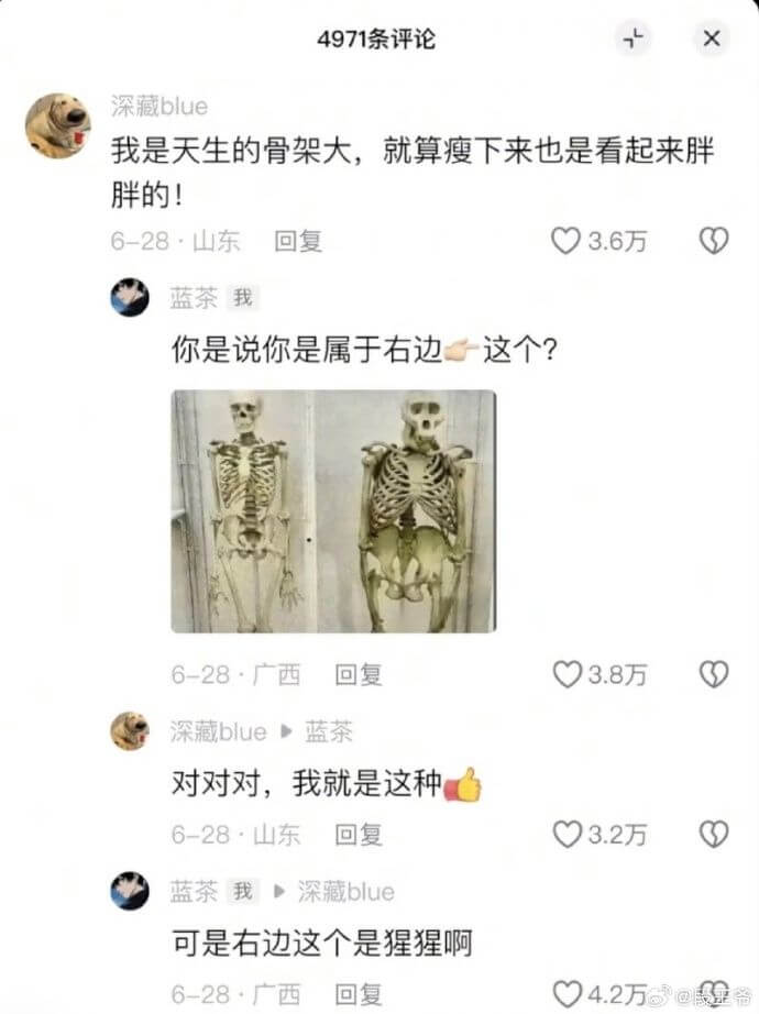 4971条评论X深藏blue我是天生的骨架大，就算瘦下来也是