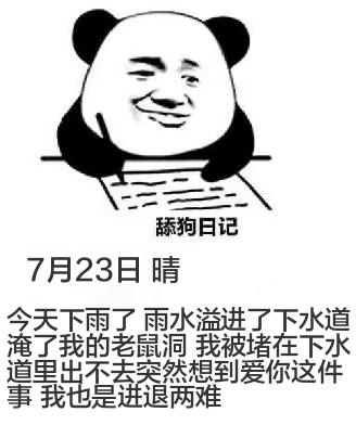 舔狗日记7月23日晴今天下雨了，雨水溢进了下水道，淹了我的老