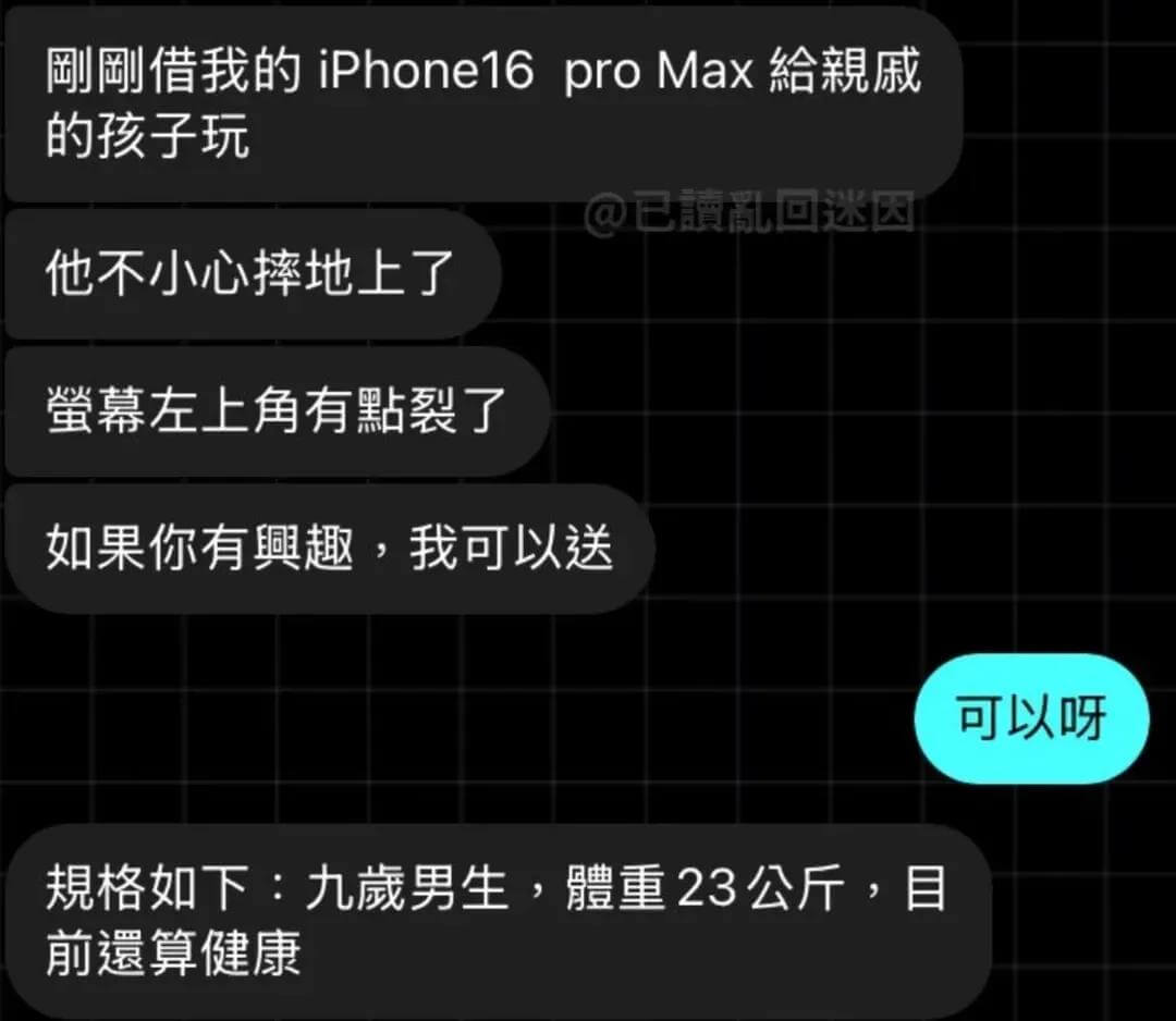 剐刚借我的iPhone16proMax给親戚的孩子玩@已回迷