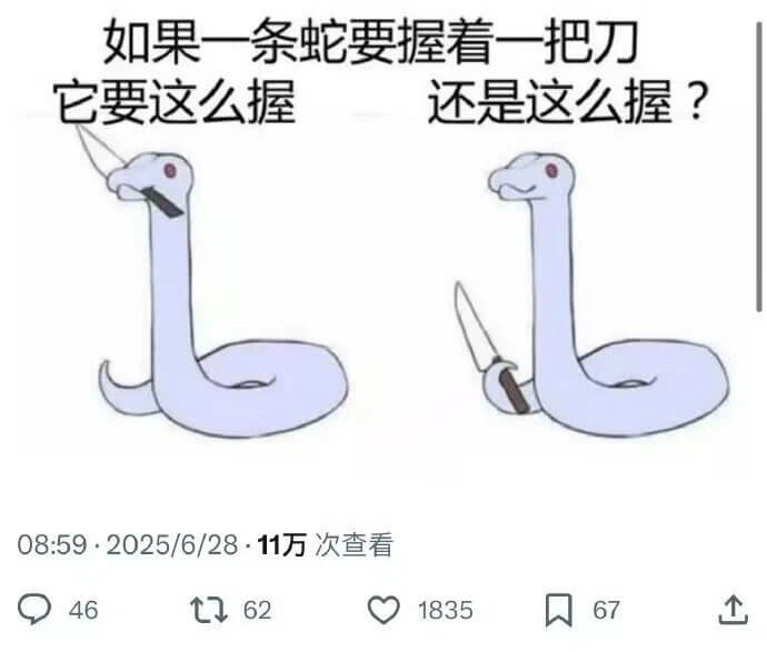 如果一条蛇要握着一把刀，它要这么握，还是这么握？08:59·