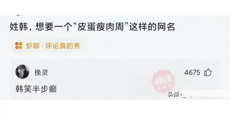 姓韩，想要一个“皮蛋瘦肉周”这样的网名虾聊·评论真的秀韩笑半