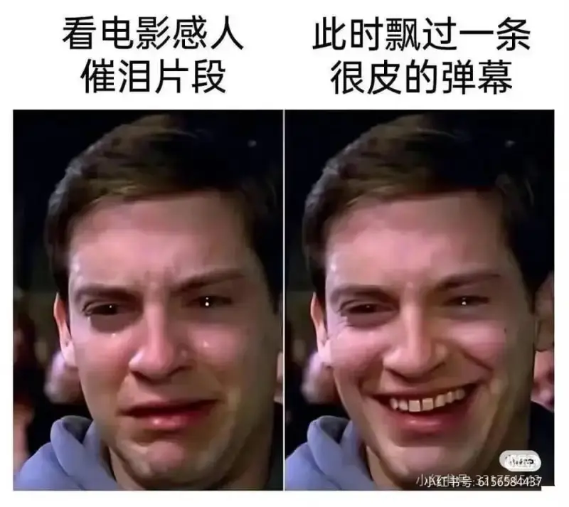 看电影感人此时飘过一条催泪片段很皮的弹幕小小红书号：6456