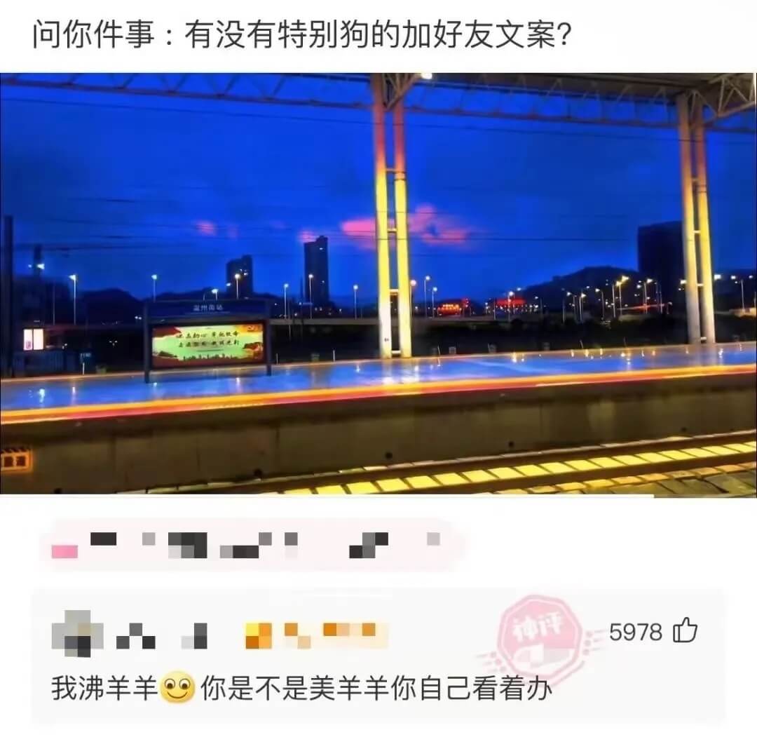 问你件事:有没有特别狗的加好友文案?5978我沸羊羊你是不是