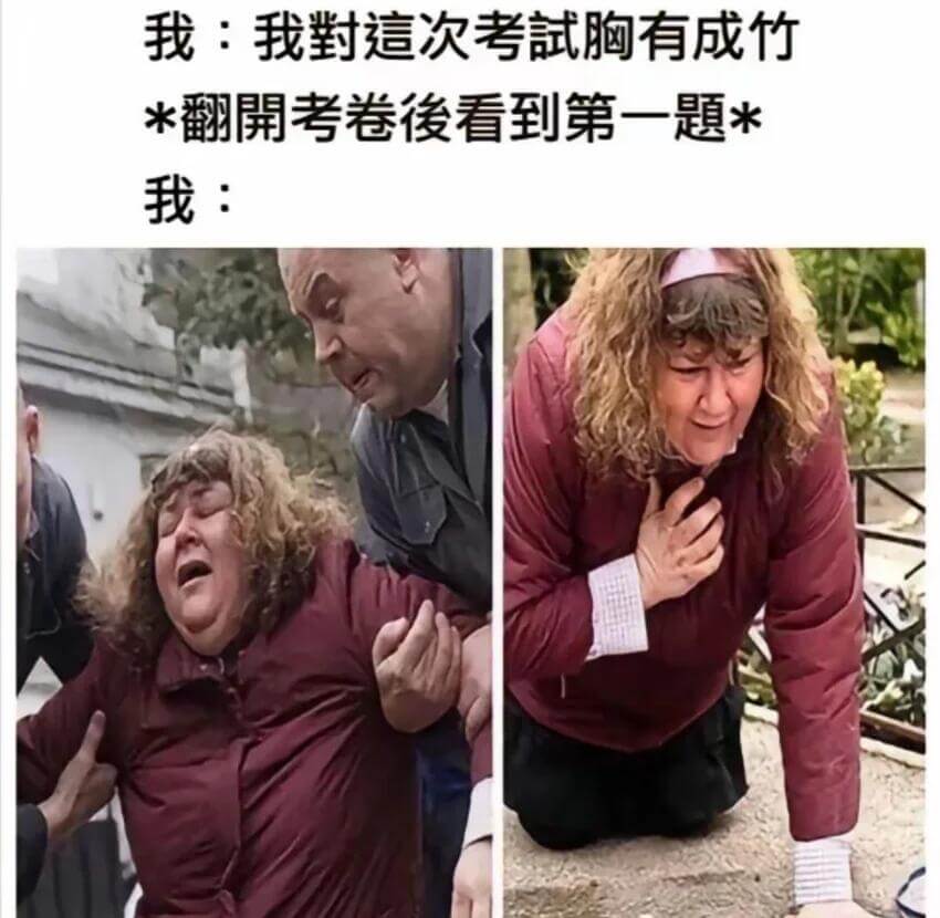 我：我對這次考試胸有成竹*翻开考卷俊看到第一题*我：