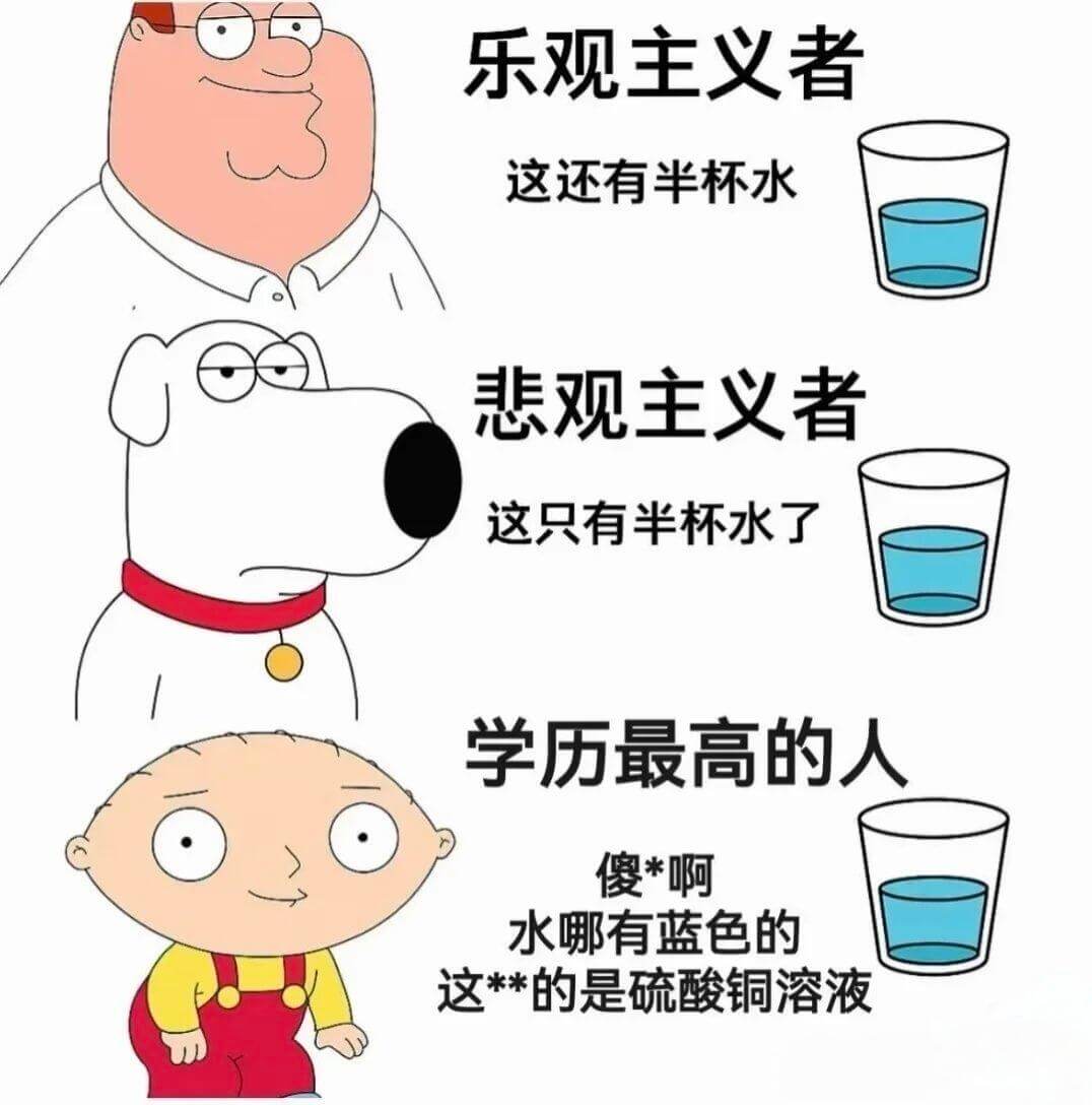 乐观主义者这还有半杯水悲观主义者这只有半杯水了学历最高的人傻