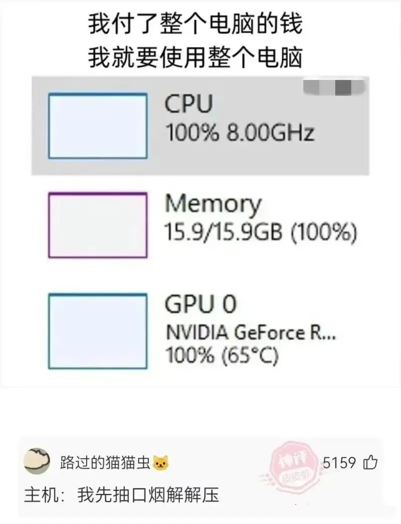 我付了整个电脑的钱我就要使用整个电脑CPU100%8.00G