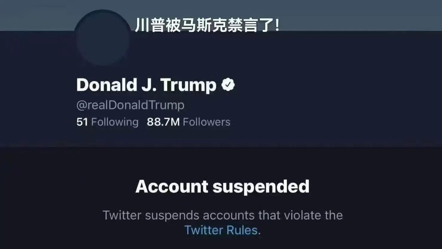 川普被马斯克禁言了!DonaldJ.Trump@realDo
