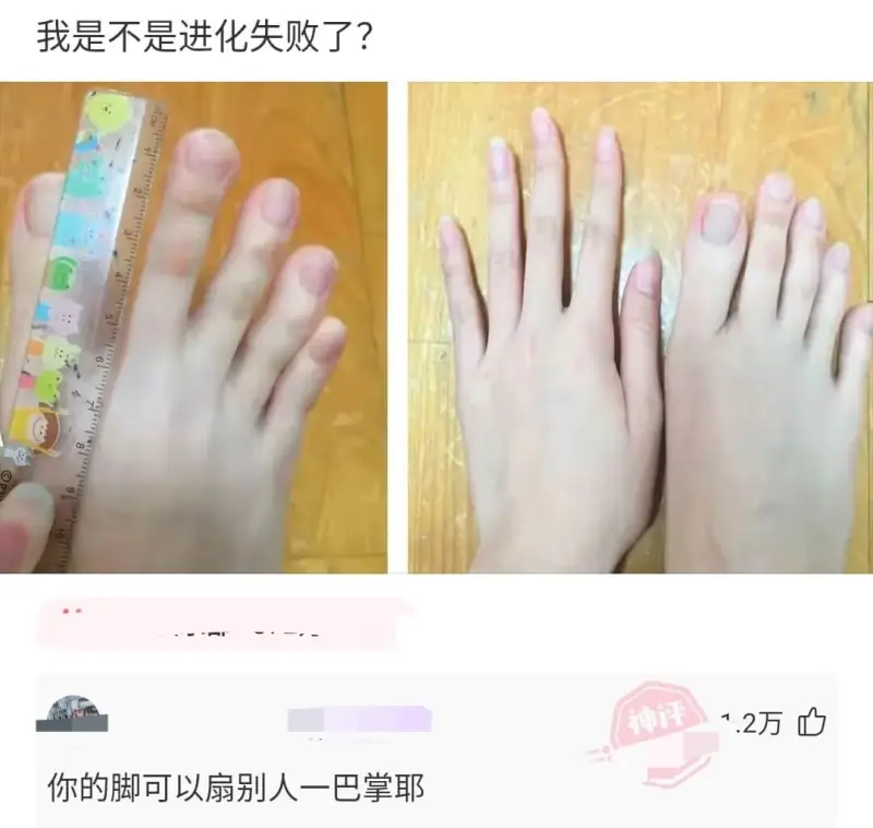 我是不是进化失败了？神评1.2万心你的脚可以扇别人一巴掌耶