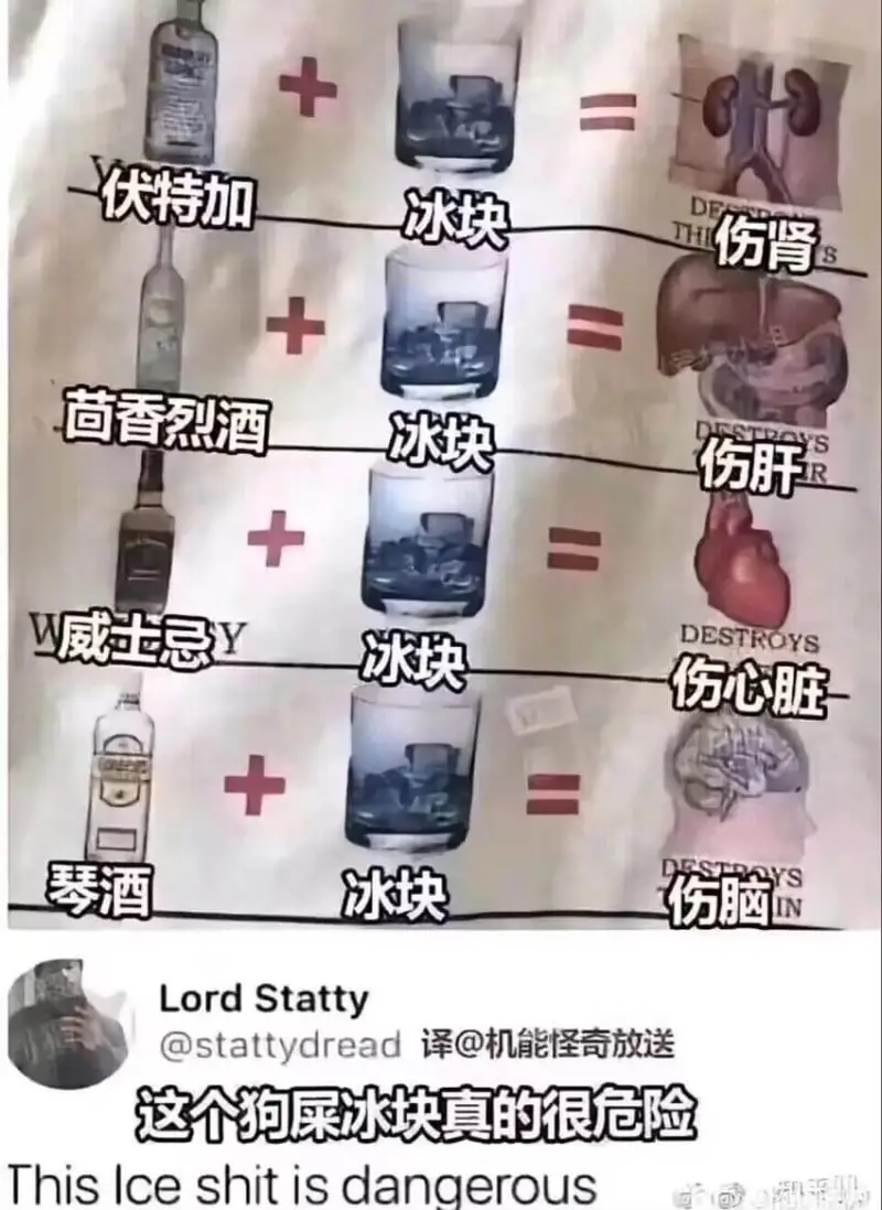 一伏特加冰块DE伤肾H茴香烈酒冰块伤肝RW威士忌Y冰块DES