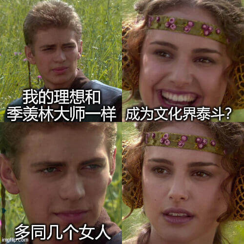 我的理想和季羡林大师一样，成为文化界泰斗？多同几个女人。