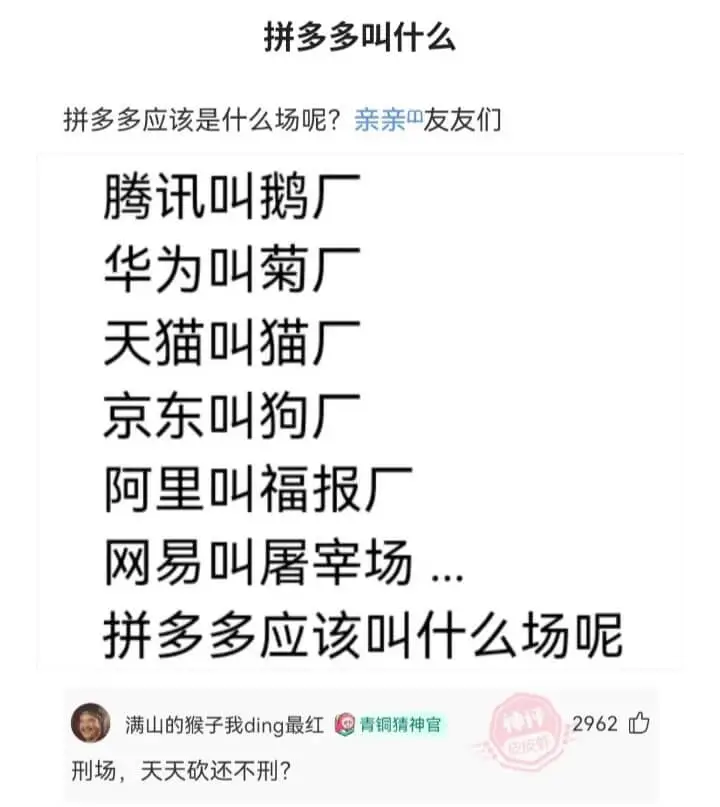 拼多多叫什么拼多多应该是什么场呢?亲亲友友们腾讯叫鹅厂华为叫