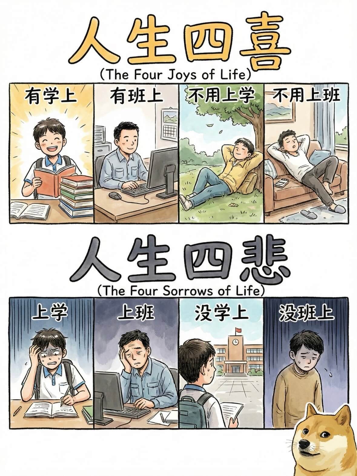 人生四喜（TheFourJoysofLife）有学上，有班上