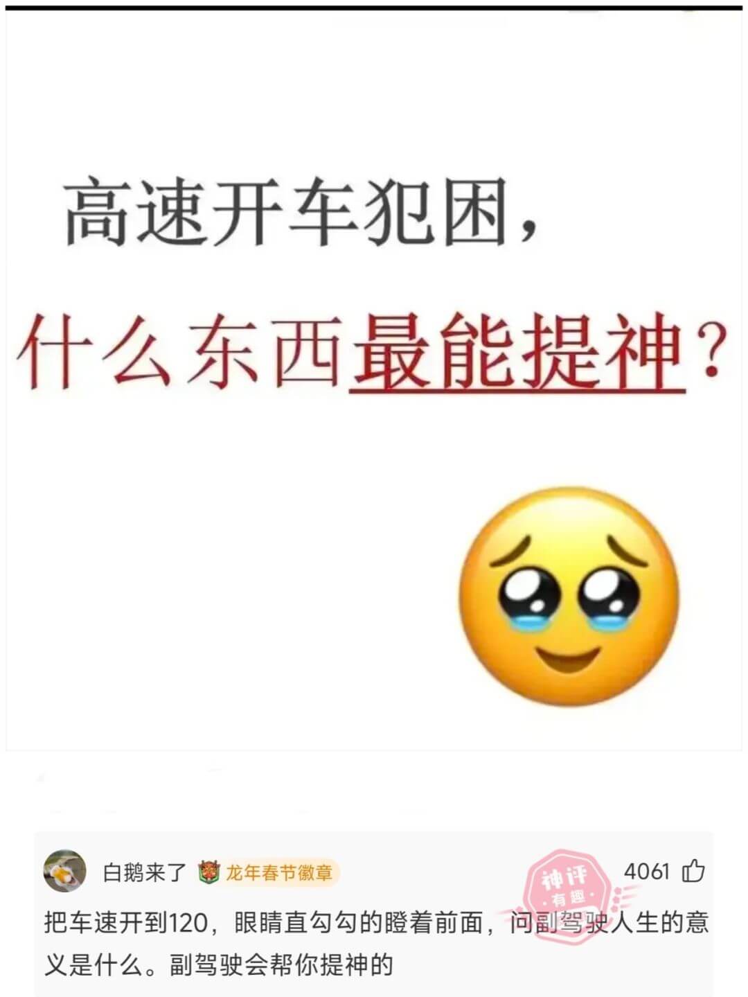 高速开车犯困，什么东西最能提神?白鹅来了龙年春节徽章4061