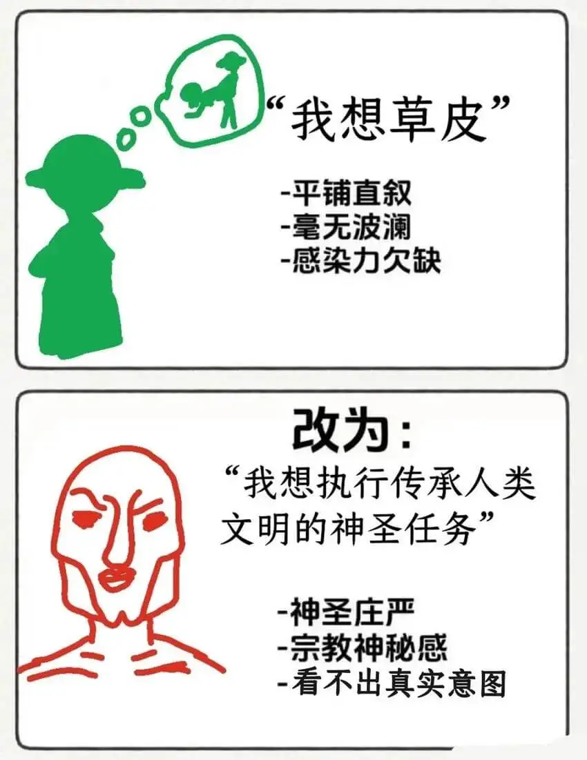 我想草皮。-平铺直叙-毫无波澜-感染力欠缺改为:“我想执行传