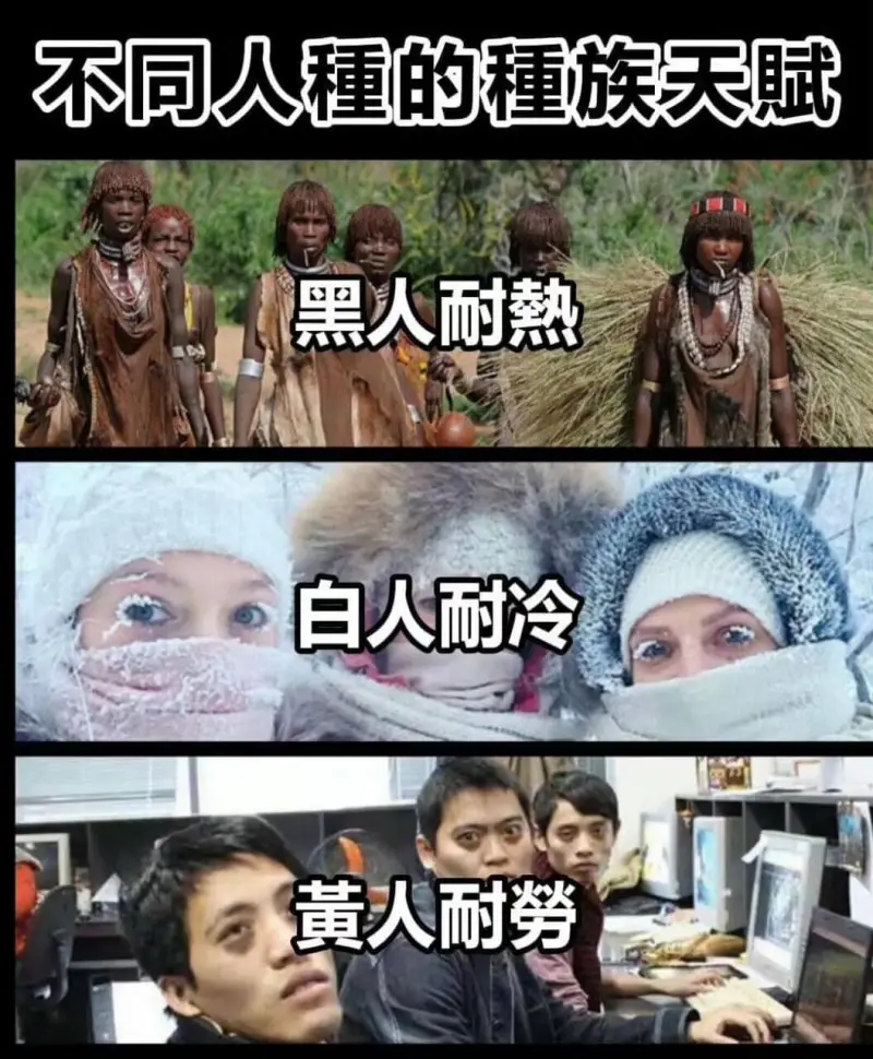 不同人种的种族天赋：黑人耐热白人耐冷黄人耐劳