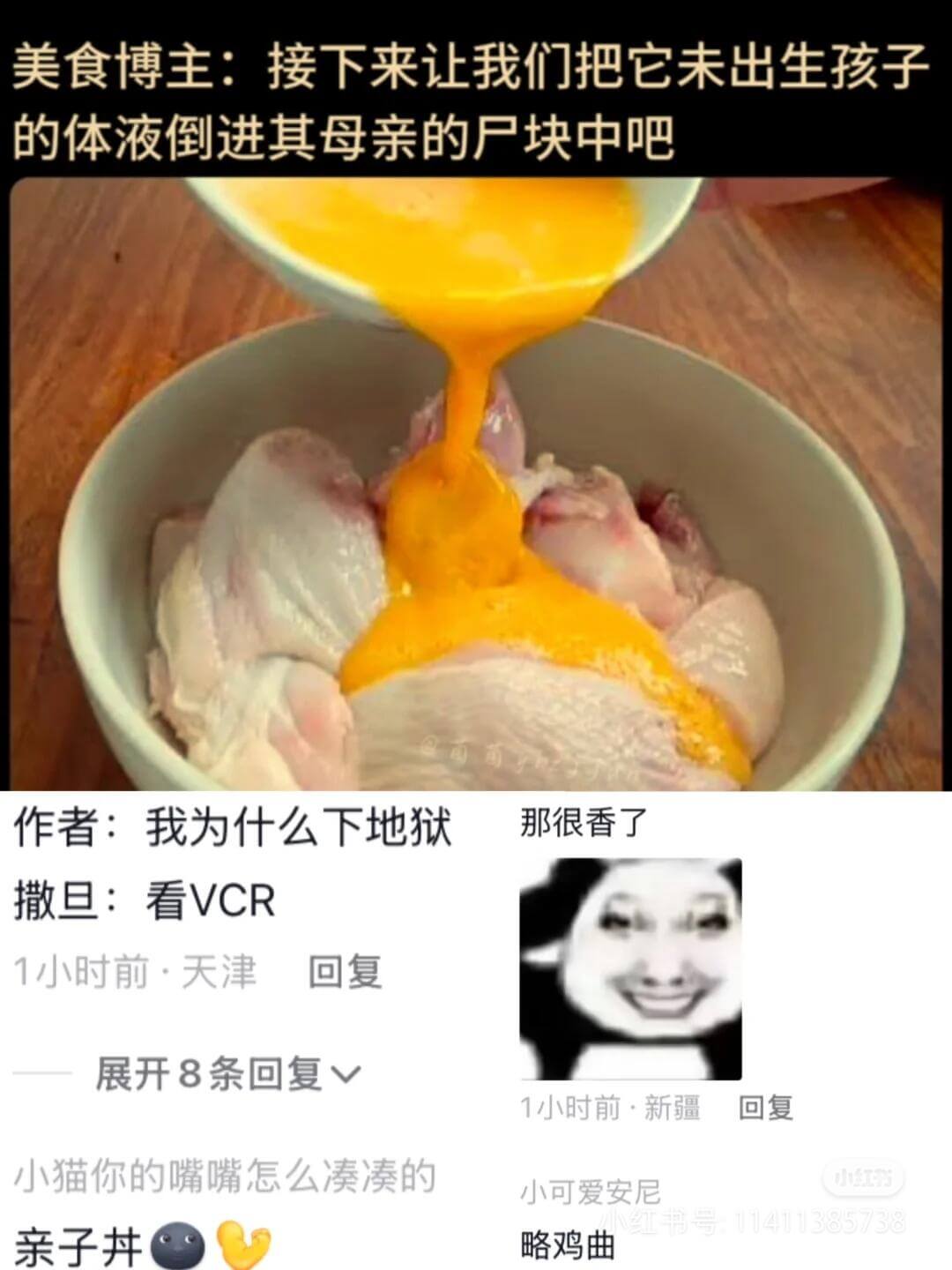 美食博主：接下来让我们把它未出生孩子的体液倒进其母亲的户块中