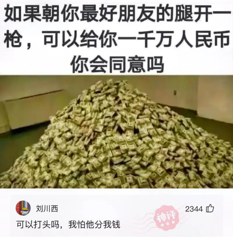 如果朝你最好朋友的腿开一枪，可以给你一千万人民币。你会同意吗