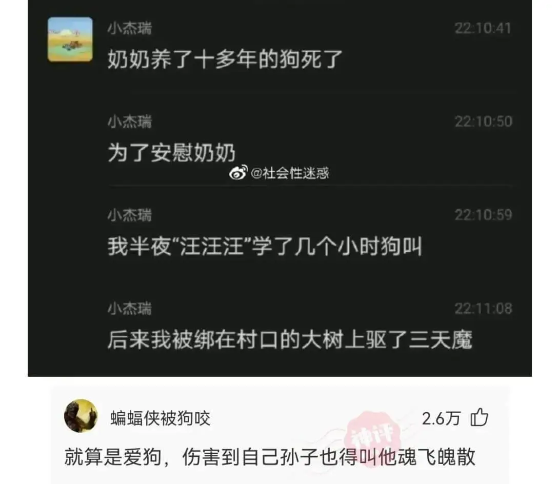 小杰瑞22:10:50为了安慰奶奶，我半夜“汪汪汪”学了几个