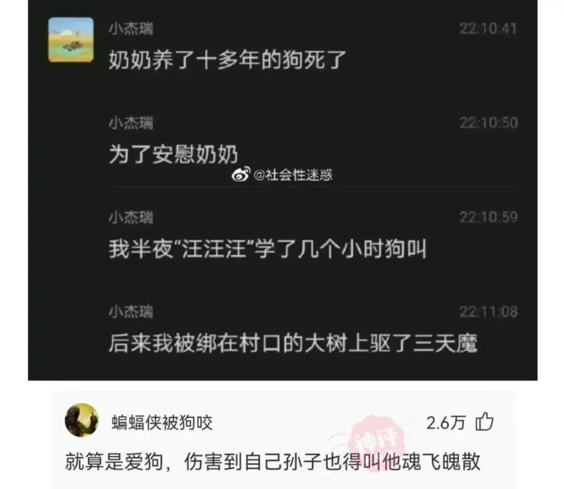 小杰瑞22:10:50为了安慰奶奶，我半夜“汪汪汪”学了几个