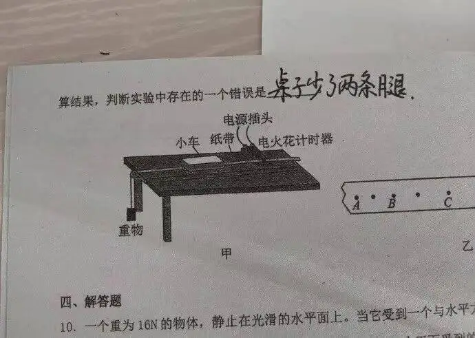 桌子少3条腿算结果，判断实验中存在的一个错误是电源插头小车纸