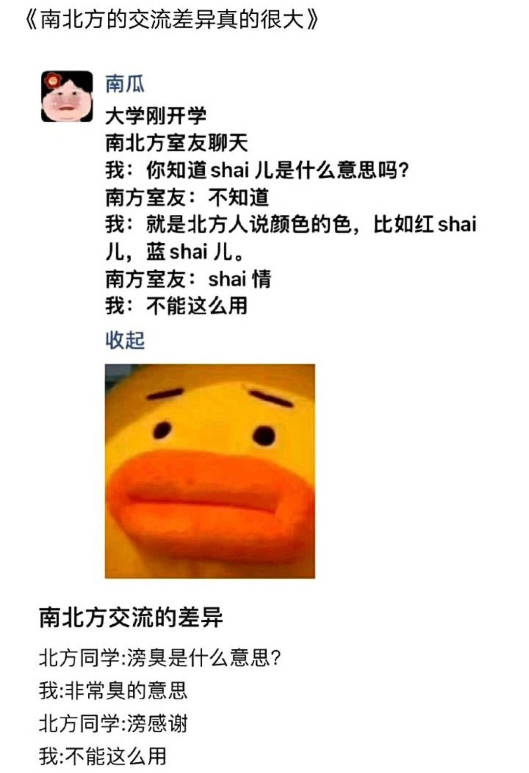 《南北方的交流差异真的很大》南瓜大学刚开学南北方室友聊天我: