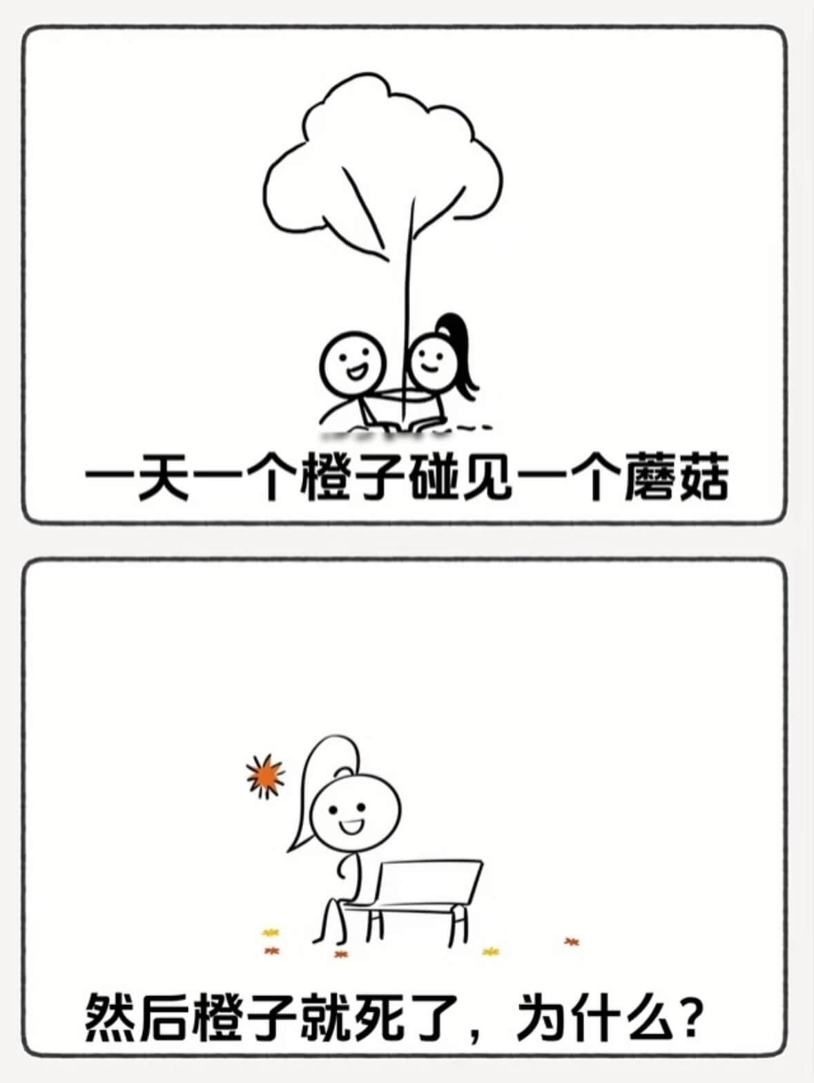 一天一个橙子碰见一个蘑菇，然后橙子就死了，为什么？