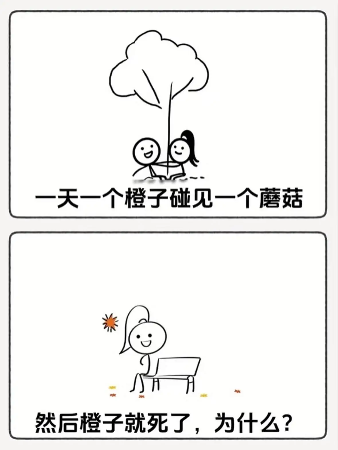 一天一个橙子碰见一个蘑菇，然后橙子就死了，为什么？