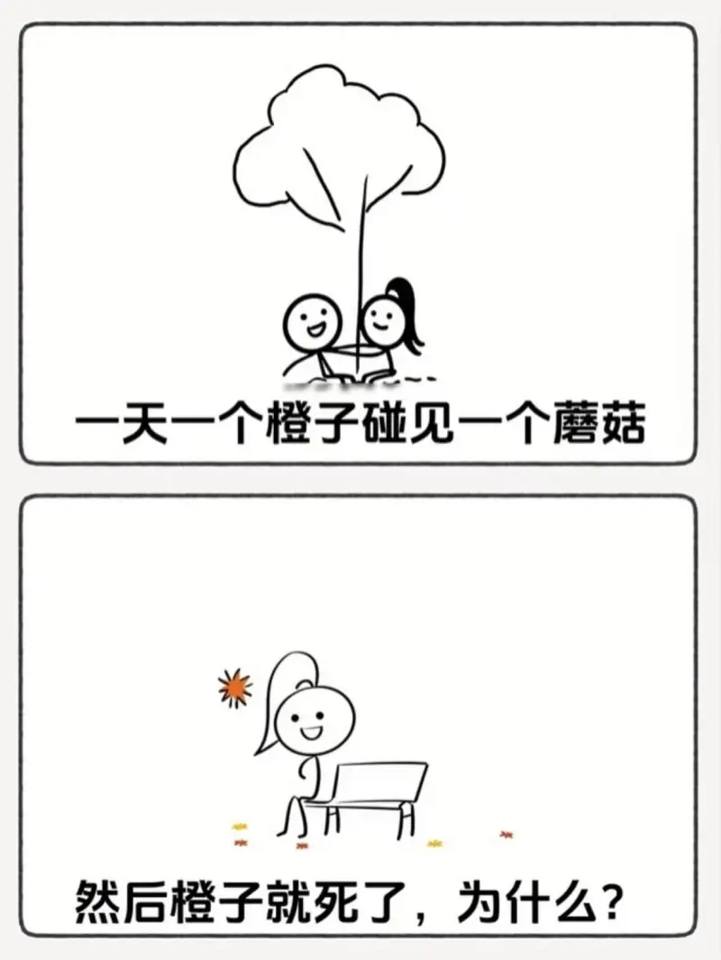 一天一个橙子碰见一个蘑菇，然后橙子就死了，为什么？