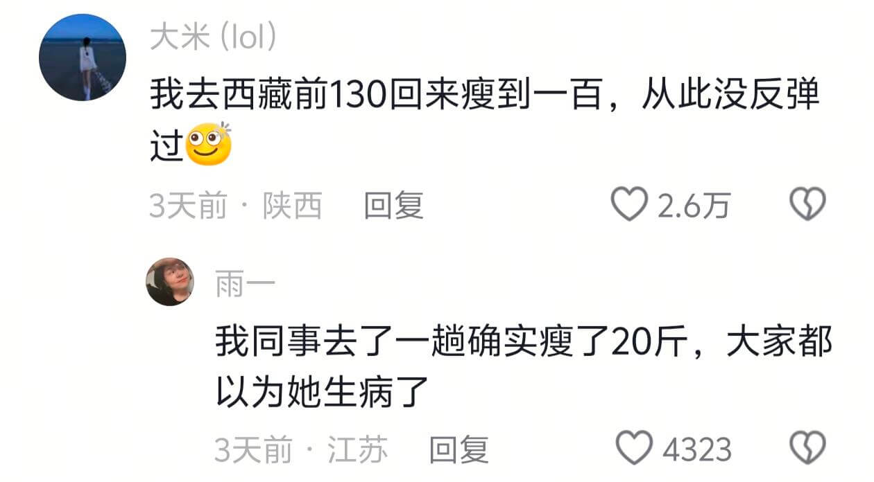 大米（lol）我去西藏前130回来瘦到一百，从此没反弹过3天