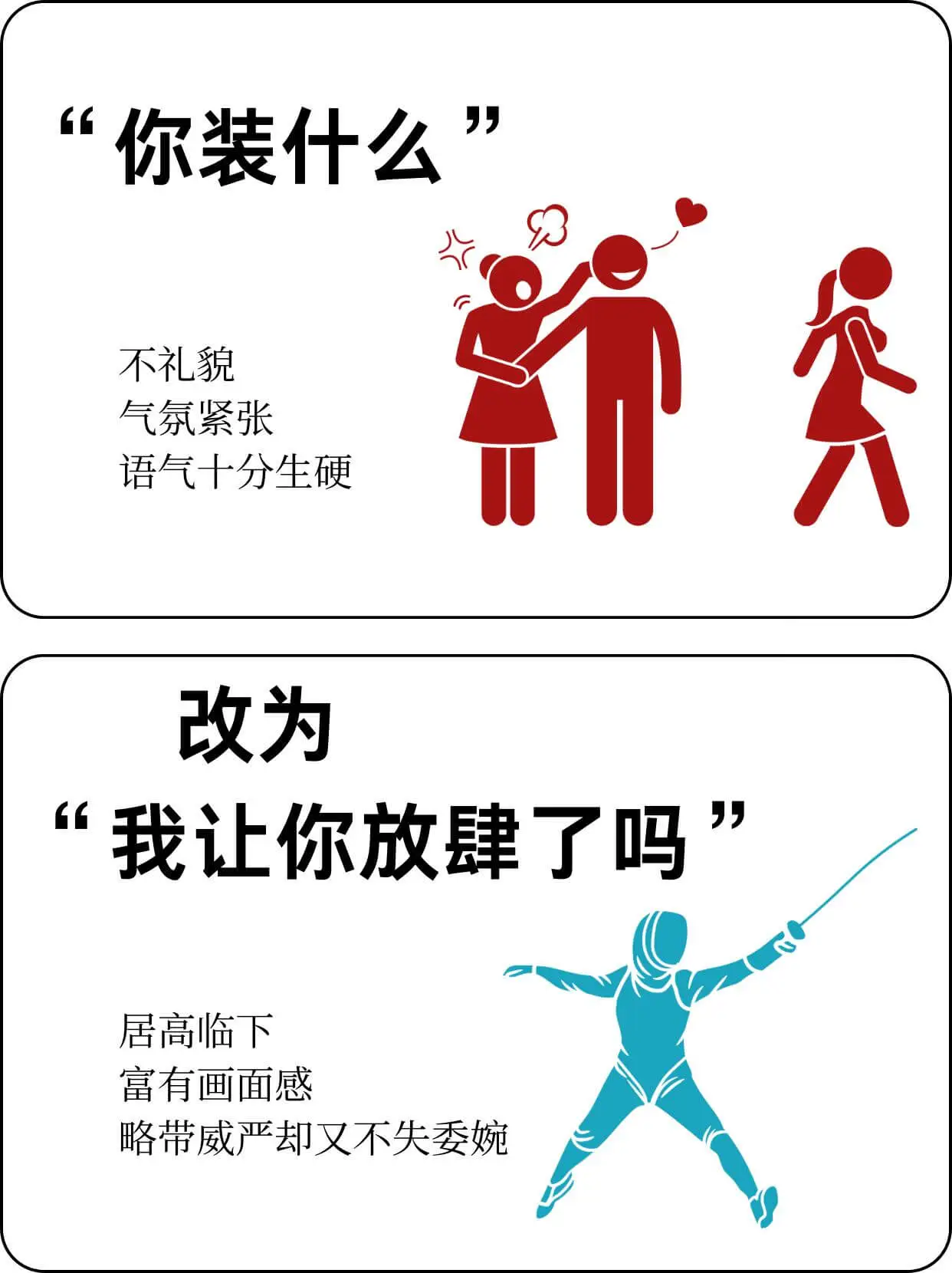 你装什么不礼貌气氛紧张语气十分生硬改为我让你放肆了吗居高临下