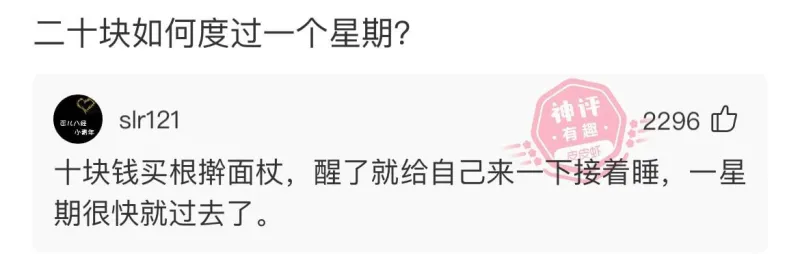 二十块如何度过一个星期？神评slr1212296正八经小青年