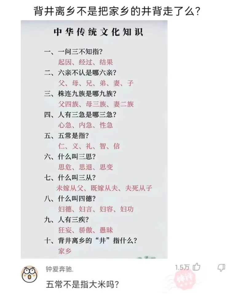 背井离乡不是把家乡的井背走了么？中华传统文化知识一、一问三不