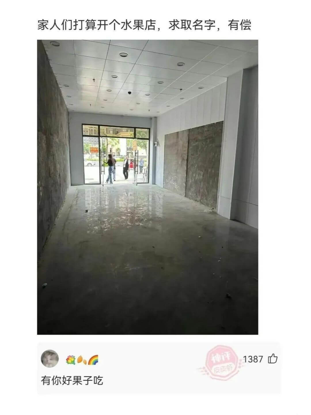 家人们打算开个水果店，求取名字，有偿有你好果子吃1387