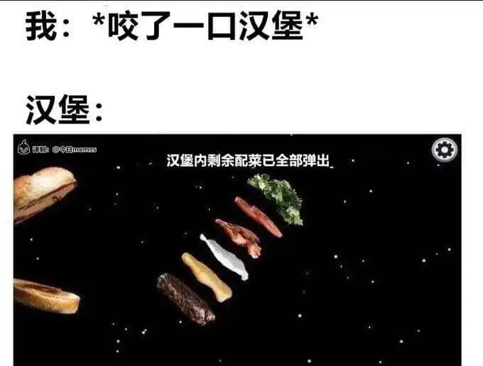 我：*咬了一口汉堡汉堡：wa@日mmes汉堡内剩余配菜已全部
